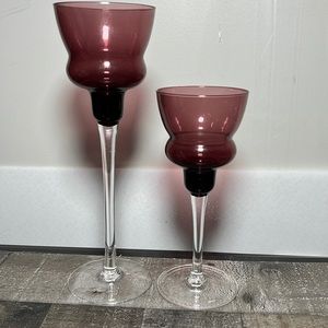 Vintage Hand BLown Stemmed Candle Holders Votives & Tappers Set of 2